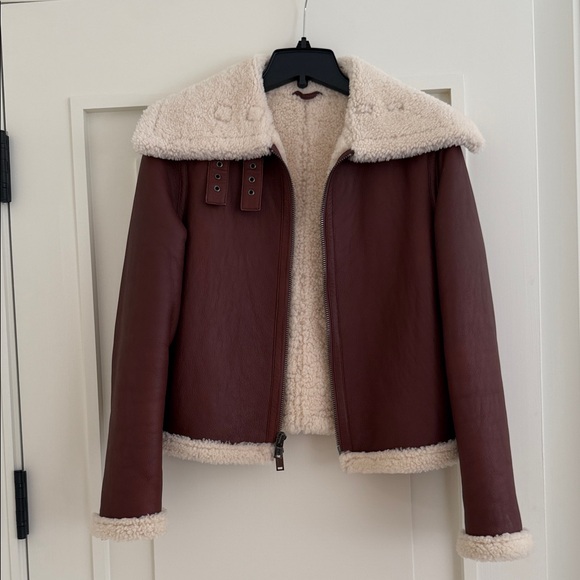 Theory Brown and Cream Genuine Shearling Fur Jacket Size S